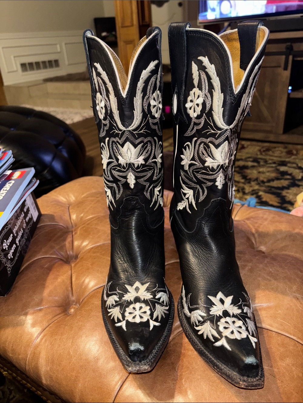 Tony Lama Women's Black Western Embroidered Cowboy Boots - Picture 2 of 7